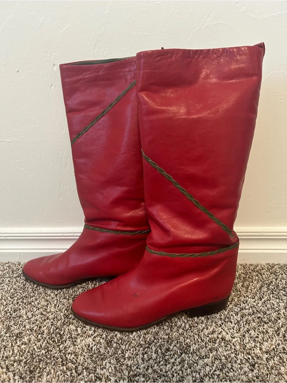 Vintage Hans Behr Red Leather Knee-High Boots | Made in Italy | EU 41